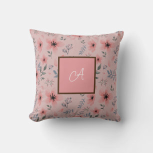 Coussin Monogramme Fleur rose Vintage simple Anniversaire