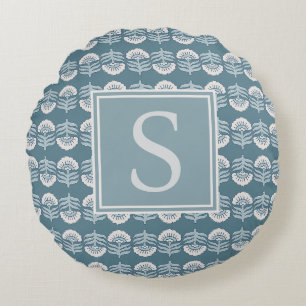 Coussin Monogramme Floral Bleu Boho