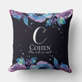 Coussin Monogramme floral bleu violet lunatique