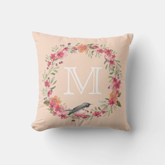 Coussin Monogramme floral d'oléandre de rose romantique (Recto)
