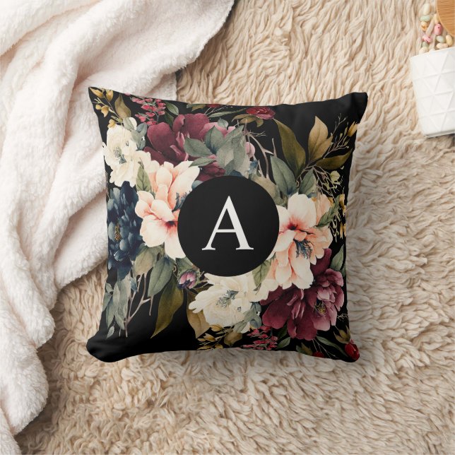 Coussin Monogramme floral élégant moderne personnalisé (Couverture)