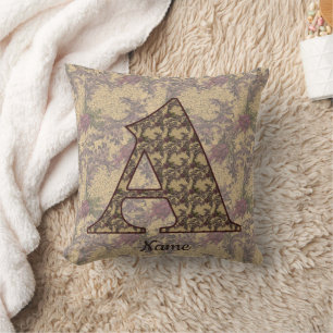 Coussin Monogramme floral initial A Élégant Personnalisé