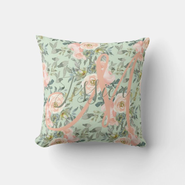 Coussin Monogramme floral moderne (Recto)