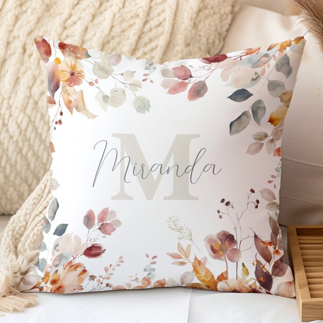 Coussin Monogramme floral personnalisé (Créateur téléchargé)