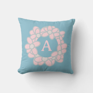 Coussin Monogramme Floral Wreath Pastel Retro