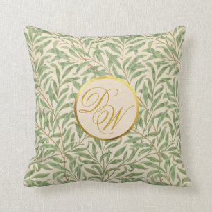 Coussin Monogramme Foliage Morris Vert Feuilles Faux Gold