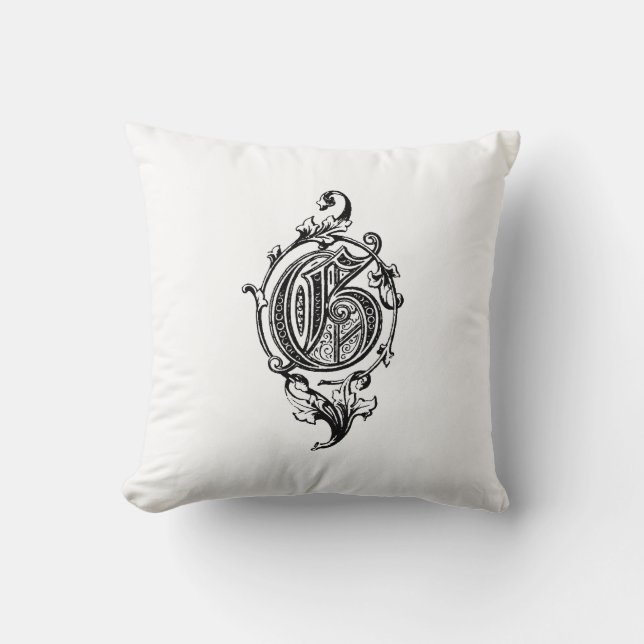 Coussin Monogramme G Modèle floral noir et blanc initial (Recto)