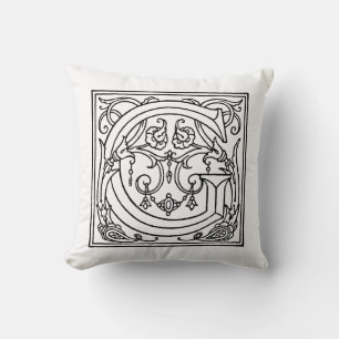 Coussin Monogramme G Modèle floral noir et blanc initial