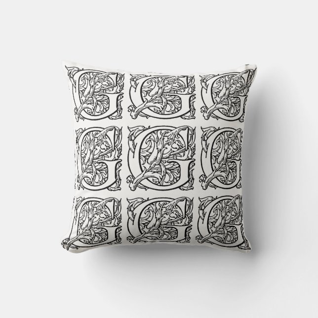 Coussin Monogramme G Modèle floral noir et blanc initial (Recto)