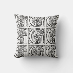 Coussin Monogramme G Modèle floral noir et blanc initial