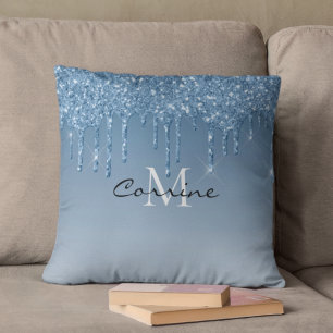 Coussin Monogramme Gelée Ice Bleu Parties scintillant à 