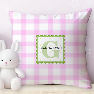 Coussin Monogramme Gingham Rose Personnalisable