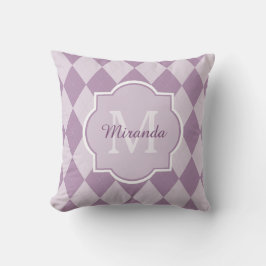 Coussin Monogramme Girly à motifs de losanges mauve-clair