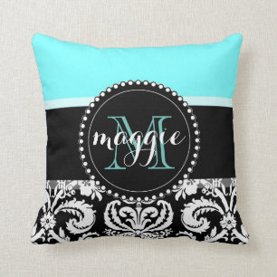 Coussin Monogramme Girly de damassé noire en bon état