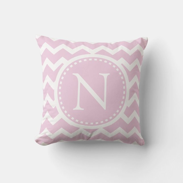 Coussin Monogramme Girly rose-clair de zigzag de Chevron (Recto)