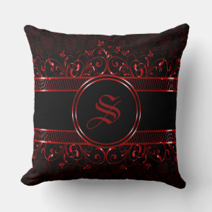 Coussin Monogramme gothique orné noir et rouge