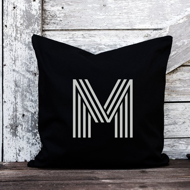 Coussin Monogramme Gras Moderne | Noir et gris (Créateur téléchargé)