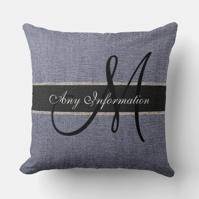 Coussin Monogramme Gris Burlap Russe Jute (Recto)