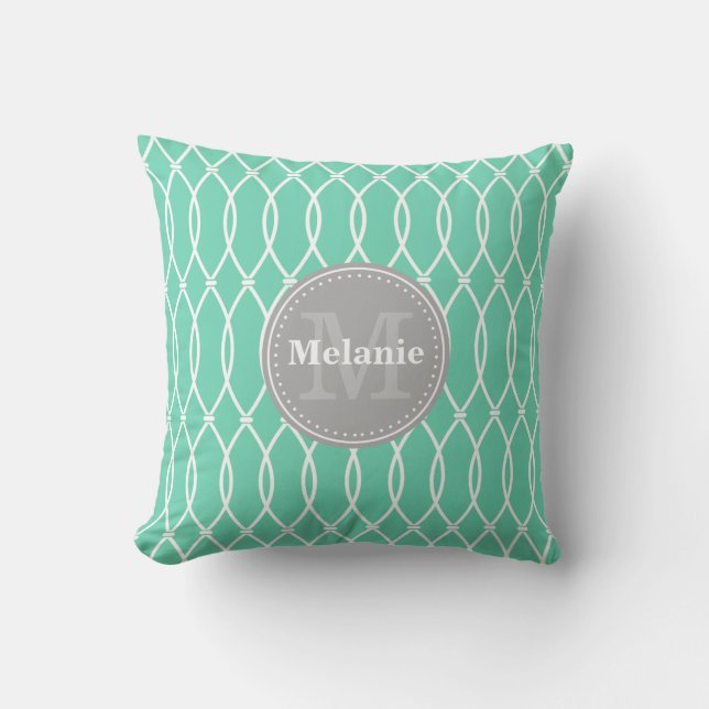 Coussin Monogramme gris Motif de la menthe moderne (Recto)