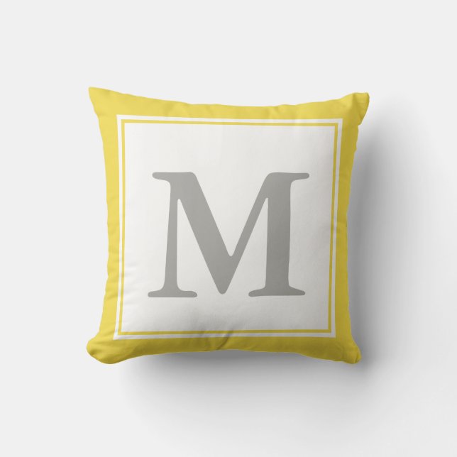 Coussin Monogramme gris personnalisé sur jaune (Recto)