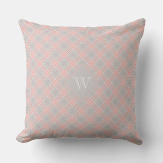 Coussin Monogramme gris rose doux En vichy Plaid