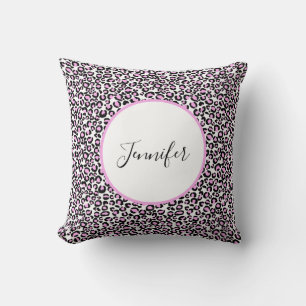 Coussin Monogramme Guépard Noir Rose Blanc