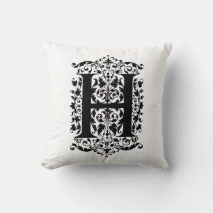 Coussin Monogramme H Modèle floral noir et blanc initial