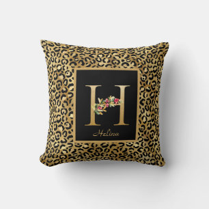 Coussin Monogramme H personnalisé Léopard Moderne