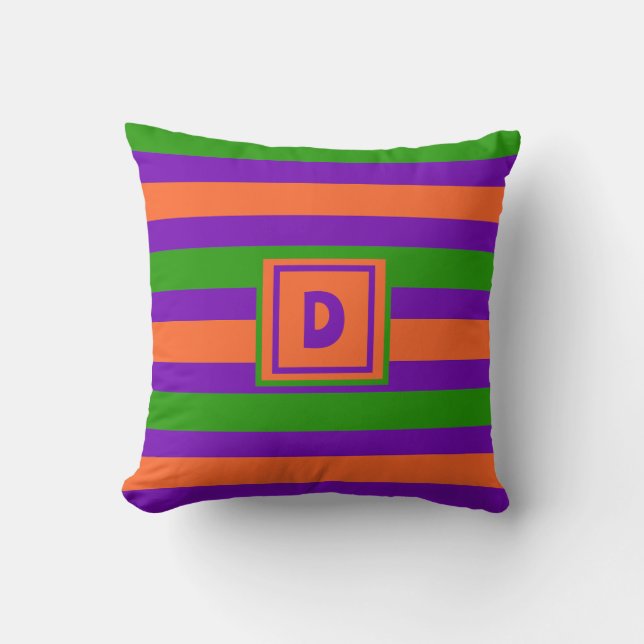 Coussin Monogramme Halloween violet orange et vert (Recto)
