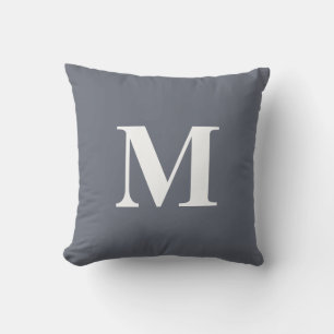 Coussin Monogramme Initial Bleu Blanc Modifiable