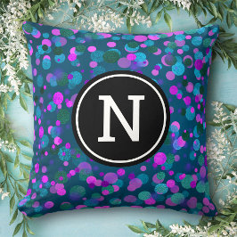 Coussin Monogramme initial bleu pourpre confetti points su