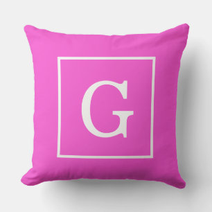 Coussin Monogramme Initial Cadre Blanc Rose Chaud