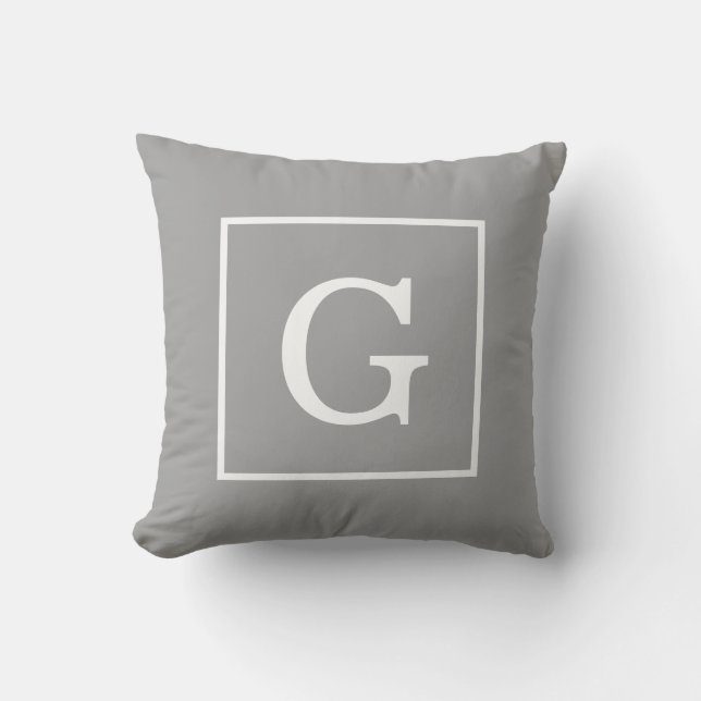 Coussin Monogramme Initial Cadre Gris Foncé Blanc (Recto)