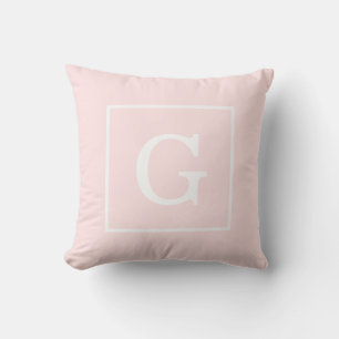 Coussin Monogramme Initial Cadre Rose Clair Blanc