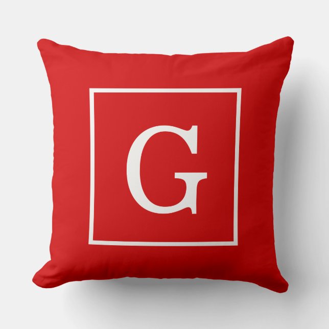 Coussin Monogramme Initial Cadre Rouge Blanc (Recto)