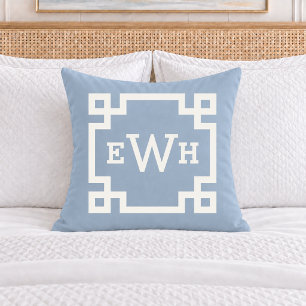 Coussin Monogramme Initial Clé Grecque Bleu Poussiéreux Cl