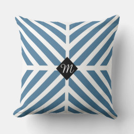 Coussin Monogramme initial des rayures diagonales bleues m