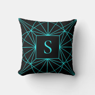 Coussin Monogramme initial Design géométrique turquoise
