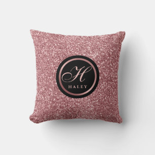 Coussin Monogramme Initial Effet Pailleté Or Rose Élégant