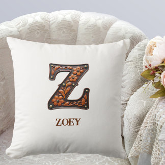 Coussin Monogramme Initial en Cuir Occidental Travaillé Z