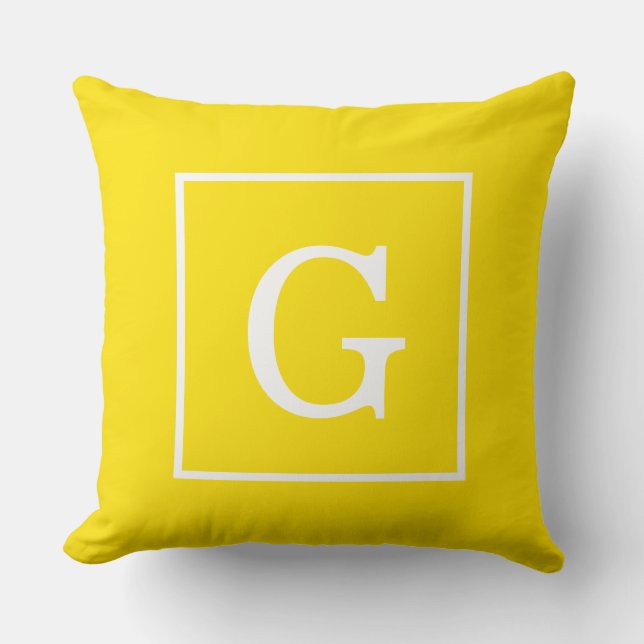 Coussin Monogramme initial encadré blanc jaune (Recto)