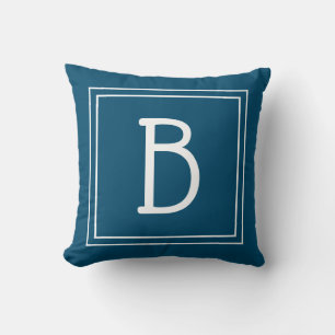 Coussin Monogramme Initial Encadré Chic Bleu & Blanc Tenda