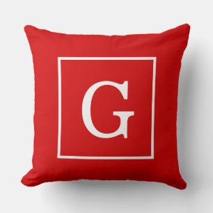 Coussin Monogramme initial encadré rouge blanc
