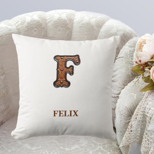 Coussin Monogramme initial F en cuir western travaillé
