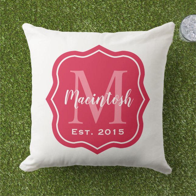 Coussin Monogramme Initial Familial Rose Élégant (Herbe)