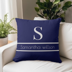 Coussin Monogramme Initial Gris Navy Élégant