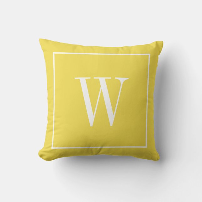 Coussin Monogramme Initial Moderne Tendance Jaune Blanc (Recto)