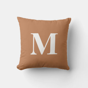 Coussin Monogramme Initial Orange Rouille Blanc Couleur Mo