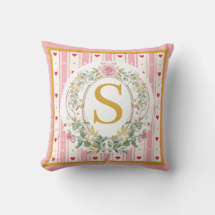 Coussin Monogramme Initial Personnalisé Floral Aquarelle R
