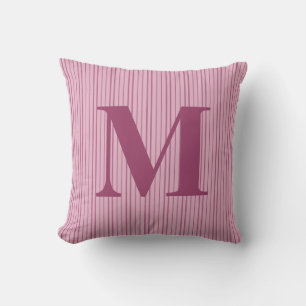 Coussin Monogramme Initial Personnalisé Rayé Rose Prépa